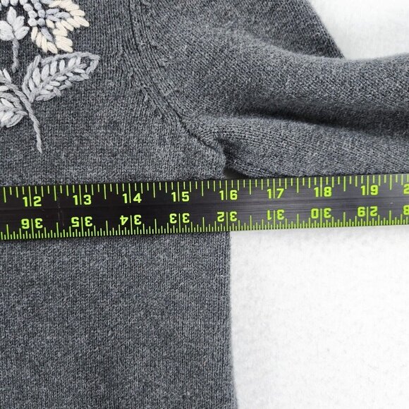 Ann Taylor LOFT Sweater Womens Small Gray Lightweight Cotton Floral Embroidered - Picture 4 of 9